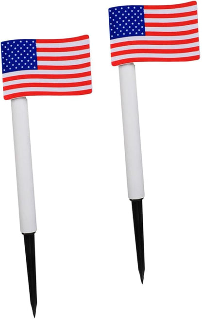 NOLITOY 2pcs Solar Garden Path Lights American Flag LED Lawn Lamps Outdoor Landscape Ground Insert Lights for Independence Day Patio Yard Decoration Random Color