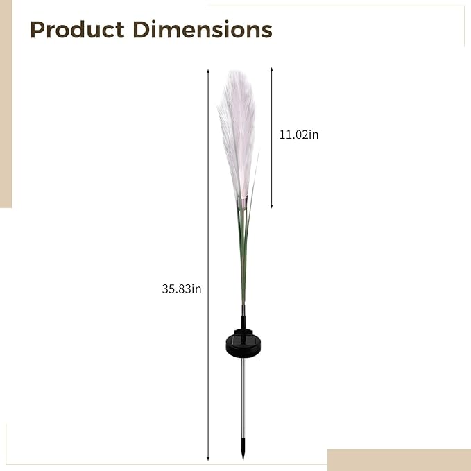 4-Pack Solar Reeds Garden Lights, Waterproof Pampas Grass Landscape Stakes, Outdoor Solar-Powered Led Decorative Lights for Yard, Pathways, and Lawns