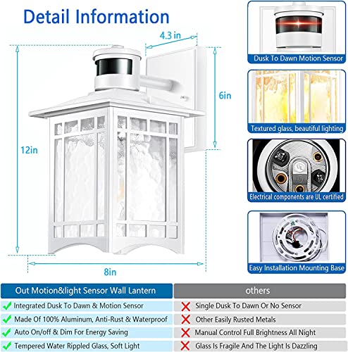 Motion Sensor Outdoor Wall Lights White Dusk to Dawn Light Fixture for House Porch Patio