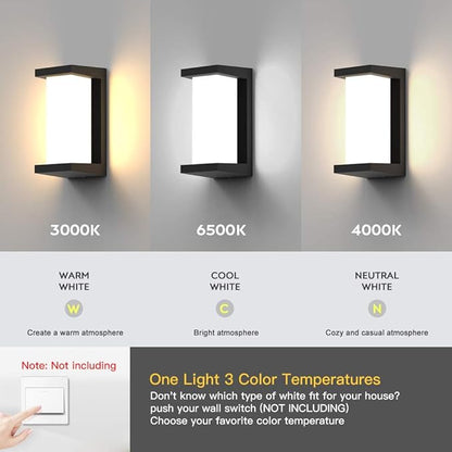 Sytmhoe Modern Outdoor Wall Lights,24W-LED Exterior Wall Sconce Light Fixtures,3-Color-Changeable Wall Mounted Lamps,Matte Black Porch&Patio Light,IP65 Waterproof for Hallway Stairs Gardens