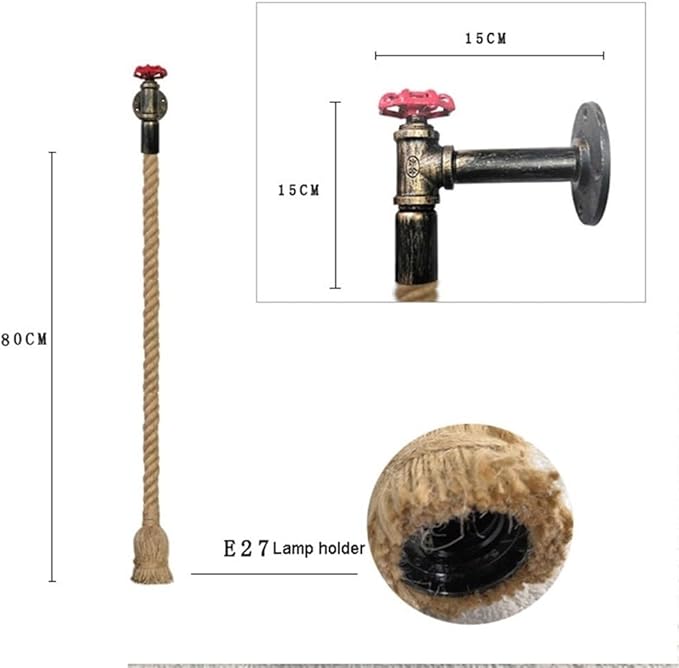 Creative Water Pipe Wall Sconce, Retro Hemp Rope Wall Lamp, Industrial Style Wall Light, Cafe, Restaurant | Lumora