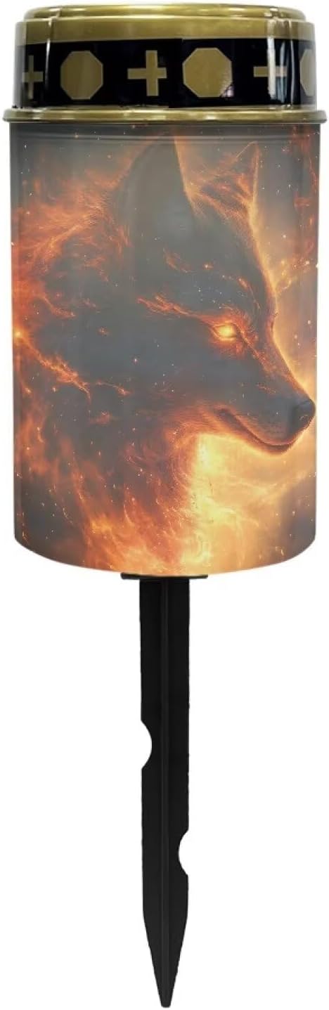 Outdoor Solar Garden Lights,Cool Wolf Waterproof Solar Outdoor Lights,Solar Stake Lights for Cemetery Grave Garden Patio Yard Lawn Decoration