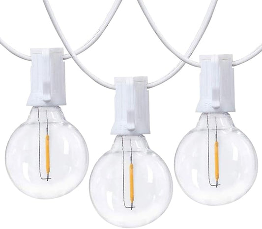 25Ft LED String Lights with 27 Shatterproof LED Clear Globe Bulbs, Indoor&Outdoor String Lights for Patio, Garden, Backyard, Bistro, Pergola, Tents, Gazebo Decor, White Wire