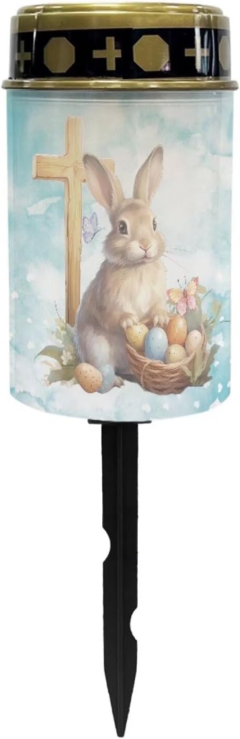 Cute Rabbit Solar Light Outdoor Waterproof Easter Solar Lights Outdoor Solar Cross for Cemetery Grave Flameless Solar Powered Light for Prayer Solar Lights for Outside Yard Walkway