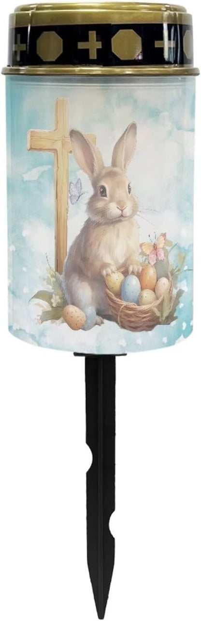 Cute Rabbit Solar Light Outdoor Waterproof Easter Solar Lights Outdoor Solar Cross for Cemetery Grave Flameless Solar Powered Light for Prayer Solar Lights for Outside Yard Walkway