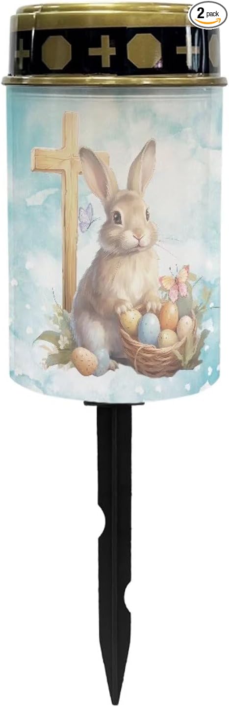 Cute Rabbit Solar Light Outdoor Waterproof Easter Solar Lights Outdoor Solar Cross for Cemetery Grave Flameless Solar Powered Light for Prayer Solar Lights for Outside Yard Walkway