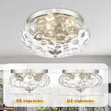 Darkaway Large Ceiling Light Fixtures 3-Ight Flush Mount Indoor Outdoor Ceiling Light with Water ipple Glass Shade for Kitchen Bedroom Living Room Dining Room Entry Porch Nickel Finish