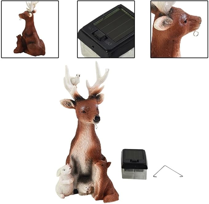Garden Deer Statues Solar Lights, Resin Deer Figurine Creative Deer Animals Solar Tree Deer Hedgehog Grease Statue | Lumora