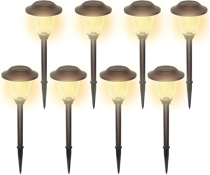 Morvat Solar Lights Outdoor Decorative Outdoor Lighting, Super Bright, Solar Landscape Lights for Pathway, Driveway, Yard- Weather/Water Resistant, Easy to Install, Warm Light, 8 Pack