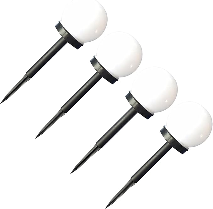 4pcs Solar Path Lights Round White Ball Shape Outdoor Garden LED Lawn Lights for Yard and Pathway