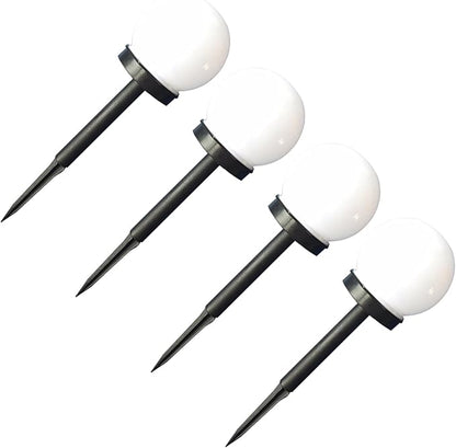 4pcs Solar Path Lights Round White Ball Shape Outdoor Garden LED Lawn Lights for Yard and Pathway
