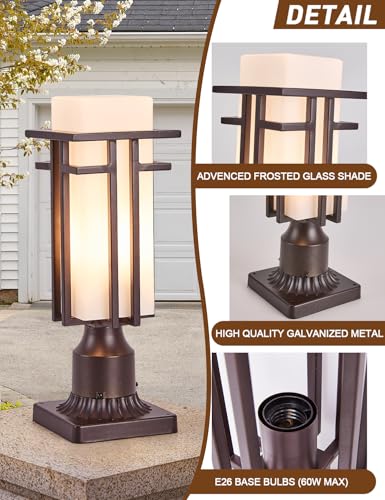 Oil Rubbed Bronze Outdoor Post Lights,Waterproof Pole Mount Light Fixture with Pier Mount Adapter(with 3-Inch Pier Mount Base), Exterior Lamp Post Lantern Head for Yard,Garden Backyard and Porch