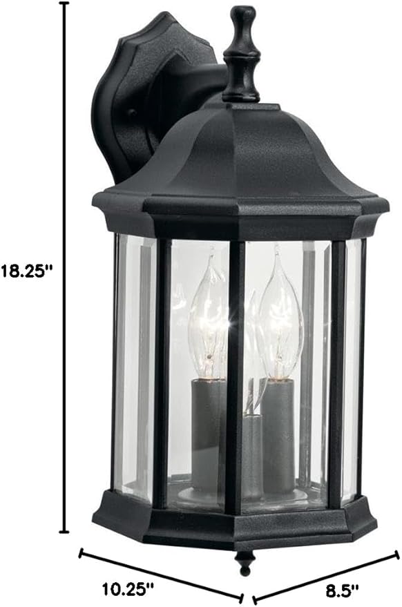 Kichler Chesapeake 14.75" 3 Light Outdoor Wall Light with Clear Beveled Glass in Black | Lumora
