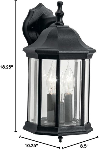 Kichler Chesapeake 14.75" 3 Light Outdoor Wall Light with Clear Beveled Glass in Black