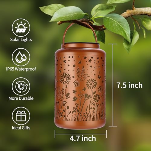 2 Pack Solar Lanterns Outdoor Waterproof Hummingbird, Solar Lights