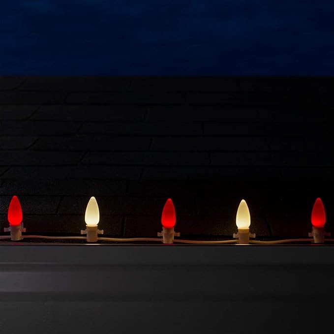 Wintergreen Lighting C9 OptiCore LED Commercial Outdoor Christmas Lights – Heavy Duty String Lights; Wedding Christmas; White Wire (100 Lights, 100 Ft, Red/Warm White Smooth/Opaque)