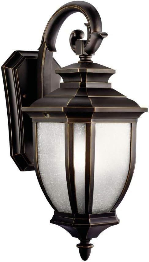 Kichler Salisbury 19.5" 1 Light Outdoor Wall Light with White Linen Glass in Rubbed Bronze,Bronze/Dark