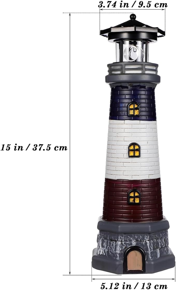 Yardwe Solar Garden Lighthouse Decor Waterproof Outdoor Solar-Powered Lighthouse Statue for Yard Lawn Patio | Lumora