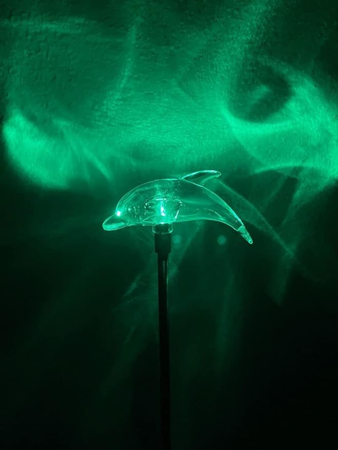 Set of 2 Clear Acrylic Dolphin Solar Garden Yard Landscape Path Stick LED Lights