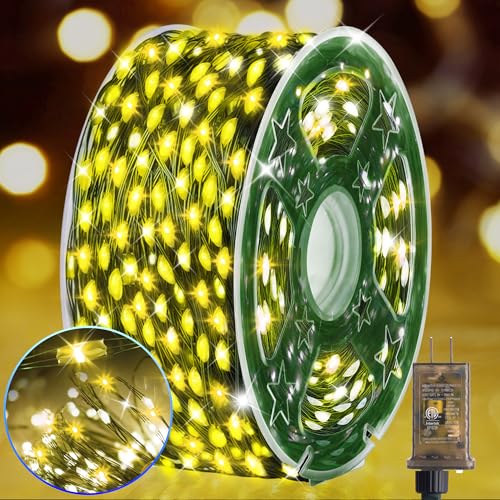 KNONEW 400FT 1200LED Green Wire Outdoor Fairy Lights Plug in Warm White