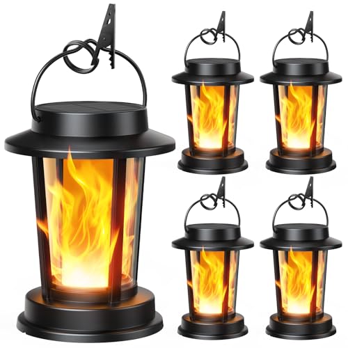 Solar Lanterns Outdoor, 4 Pack Flickering Flame Solar Lights