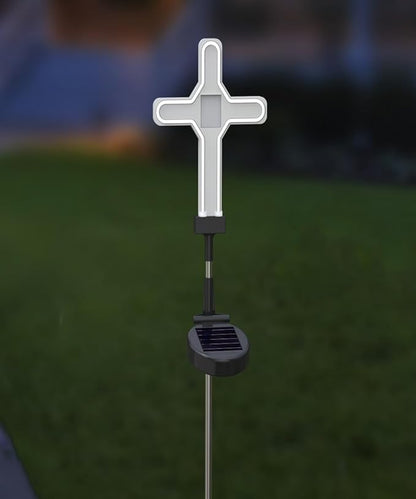 Touch Of ECO Solar Neon Memorial Cross Outdoor Garden Stake Light w/Personalized Picture Frame - Honor Pets, Humans, Graves Cemetery Decorations Markers, Cool White LED Light