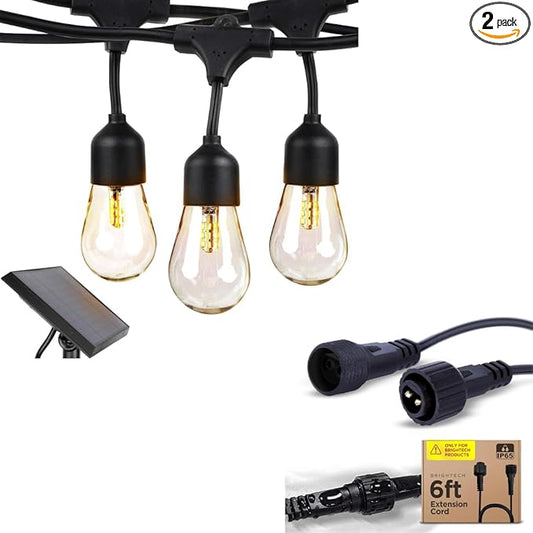 Brightech Bundle: Ambience Pro - Waterproof LED Outdoor String Lights - Hanging, Dimmable 1W Edison Bulbs, Warm White- 48 Ft + 6 Ft Extension Cord