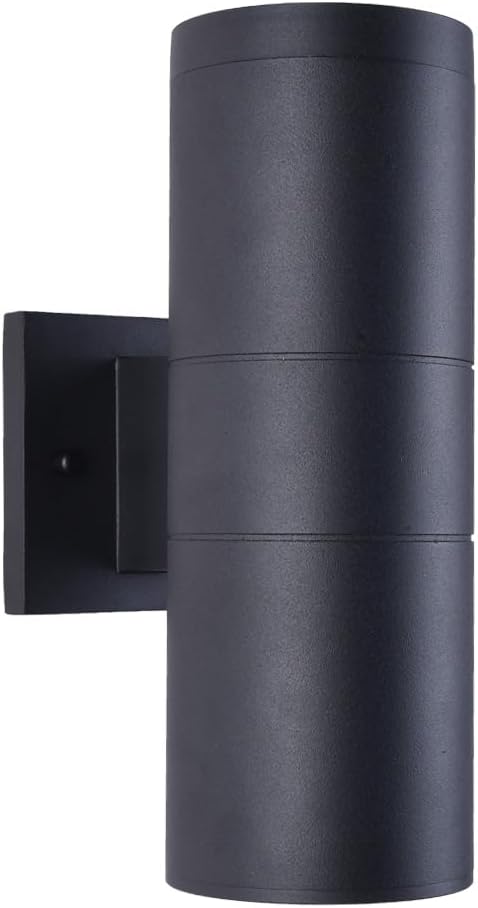 mirrea 12" Modern Outdoor Porch Light Patio Light in 2 Lights with Aluminum Cylinder and Tempered Glass Cover | Lumora