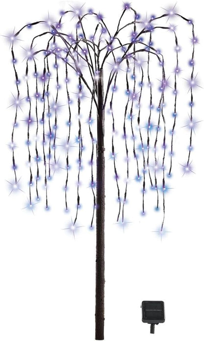 Collections Etc. LED Solar Willow Tree, Outdoor Solar Tree with Colorful Solar-Powered Lights with Adjustable Branches, Purple Lights