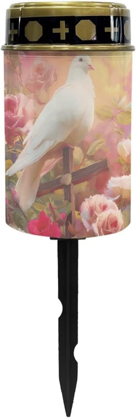 Grave Solar Lights for Cemetery, Waterproof, Solar Powered, Easy to Install, Decorate Lawn, Patio, Fence, Backyard Cross Flowers