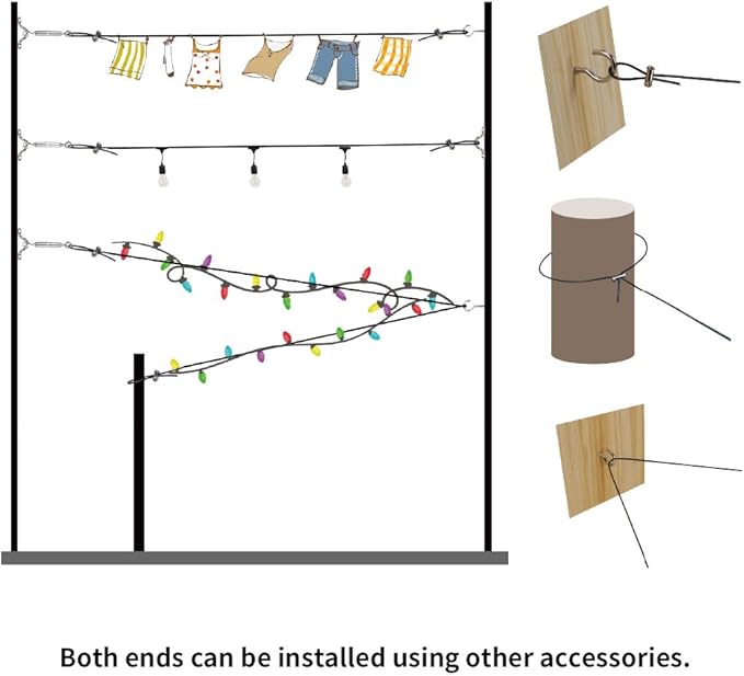 YQL Outdoor String Lights Hanging Kit,Globe String Lights Suspension Kit,164ft Black Vinyl-Coated 304 Stainless | Lumora
