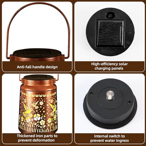 Solar Lantern Outdoor Hanging — Metal Hummingbird Solar Lights with Floral Projection, IP65 Waterproof, Auto On/Off, 8–12H Illumination, Garden Décor Gift for Mom Grandma Women Patio