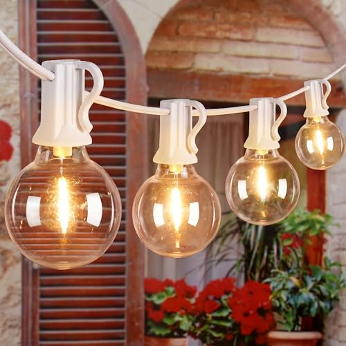 Ollny Outdoor String Lights, 100FT LED Patio Lights Waterproof White Wire