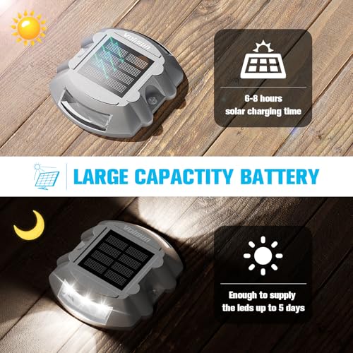 VOLISUN Solar Deck Driveway Dock Lights,Solar Pathway Lights,White 4 Pack