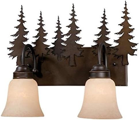 VAXCEL Yosemite 2-Light 16.75 inch Wide Burnished Bronze Rustic Cabin Bathroom Vanity Lighting Fixture, Amber Flake | Lumora