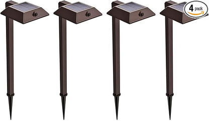 Mesh Linkable Series 4-Pack Solar LED Security Pathway Light w/ LiFePO4 Battery, 300LM, Auto-linking, 110°x16 ft Motion Detection, CCT 3000K/4000K/5000K, 4-Channel Settings, Stainless Steel, Bronze