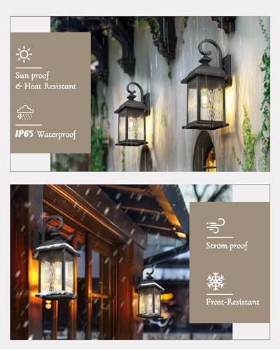 FEMILA 21" Large Exterior Wall Light Fixtures, 2 Pack Anti-Rust Waterproof Outdoor Wall Lantern Porch Lights for Entryway, Patio, Garage, Doorway, Matte Black, 4FD54B2-2PK BK-WP