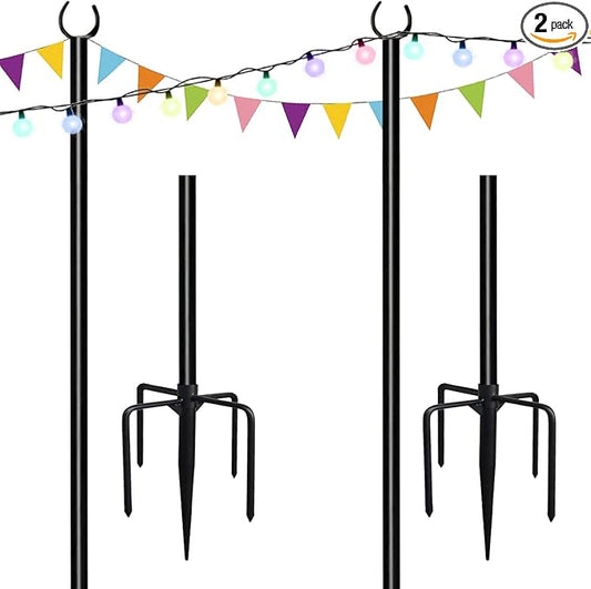 10ft String Light Poles for Soft Surfaces, Light Poles for Outdoor String Light, Perfect for Garden, Backyard, and Patio Lighting Stand for Parties, Wedding - Matte Black Finish - 2 Pack