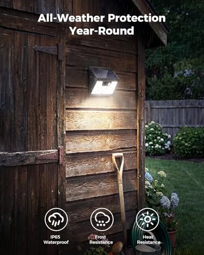 140LED Solar Powered Lights Outdoor Waterproof, 3 Packs Motion Sensor Light Ultra-Bright, 3 Modes Fence Security Lighting for Outside Yard Wall Deck Step Garden(Cool White)