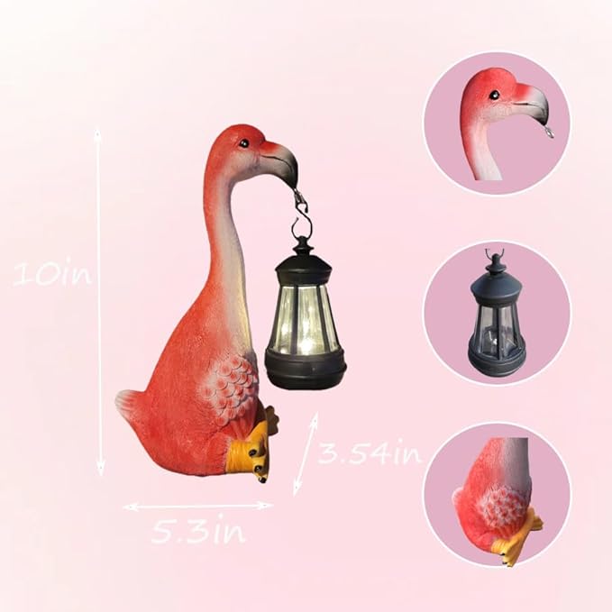 Resin Flamingo Solar Lights are Suitable for Sculptures in courtyards, Gardens, Pathways, porches and so on. They are Nice Gifts for Women at Christmas.