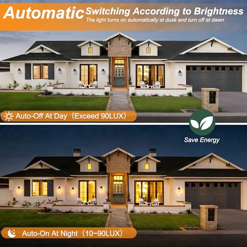 Dawn to Dusk Sensor Outdoor Wall Light Fixtures Waterproof Anti-Rust Exterior Lighting Fixtures Black Outdoor Wall Lantern for Porch Patio Front Door Garage House