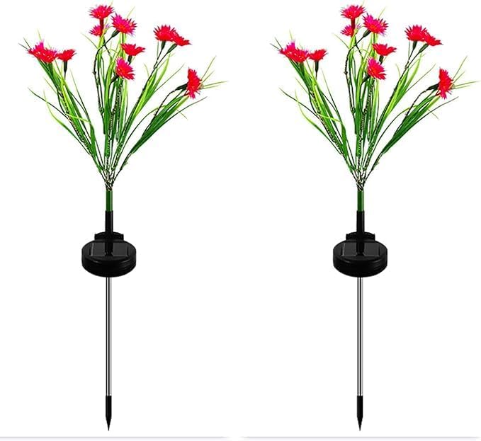 Solar Flower Lights Outdoor, Waterproof LED Daisy Flowers Solar Stake Decorative In-Ground Lights 2Mode for Garden Landscape Yard Pathway Wedding Party (Red, 2Pack)