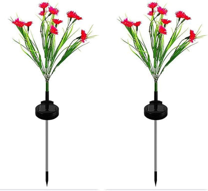 Solar Flower Lights Outdoor, Waterproof LED Daisy Flowers Solar Stake Decorative In-Ground Lights 2Mode for Garden Landscape Yard Pathway Wedding Party (Red, 2Pack)