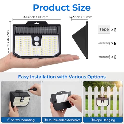 Brightever 16-Pack Solar Lights Outdoor Motion Sensor, Super Bright Durable Solar Wall Lights Waterproof, 3 Lighting Modes Security Lighting for Outside, Yard, Pathway, Garden, Deck
