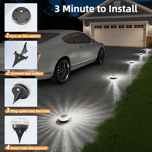 VOLISUN Solar Ground Lights Outdoor,3 Pack Flat Solar Pathway Lights