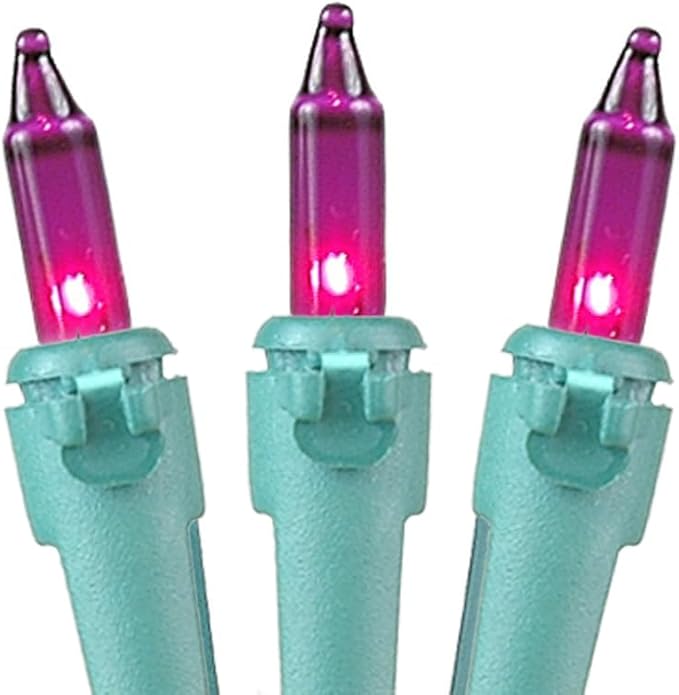 Novelty Lights 50 Feet 100 Bulbs Traditional Incandescent Mini Lights, Purple on Green Wire with 6" Spacing, Commercial Grade and UL Listed for Indoor/Outdoor Use, End-to-End Connectable