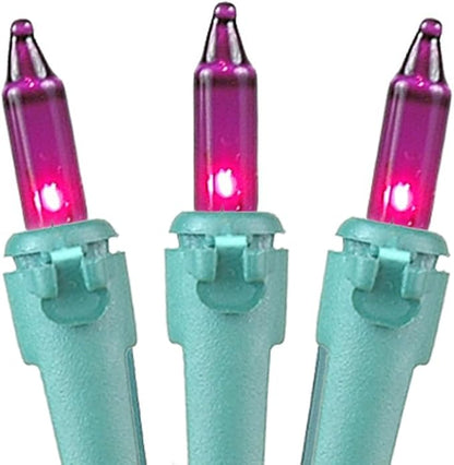 Novelty Lights 50 Feet 100 Bulbs Traditional Incandescent Mini Lights, Purple on Green Wire with 6" Spacing, Commercial Grade and UL Listed for Indoor/Outdoor Use, End-to-End Connectable