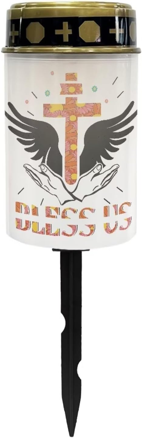 Cross Wing Solar Cemetery Grave Memorial Stake Lights - Waterproof Outdoor Garden Stake for Grave Yard Decorations