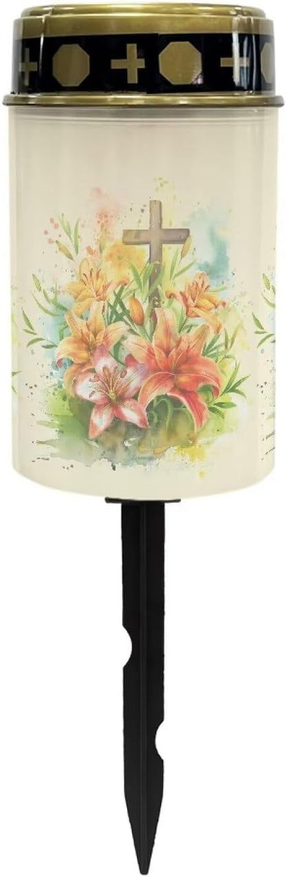 ZOUTAIRONG Solar Glass Cross Garden Stake Light, Cemetery Decorations for Grave Outdoor Lights, Jesus Cross Memorial Gifts for Mother, for Christmas Garden Lawn Yard Patio Decor Yellow Pathway Lights