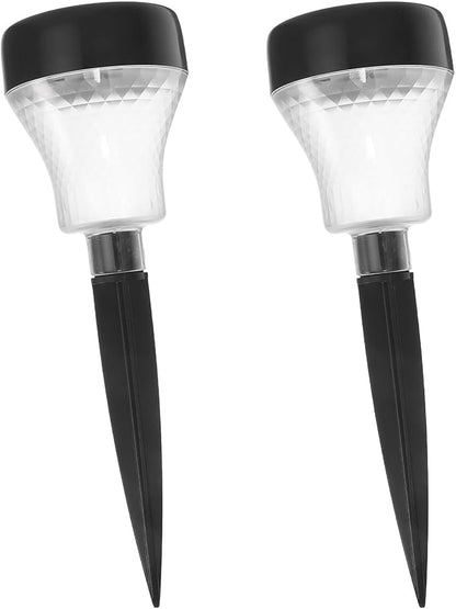 Happyyami 2pcs Solar Lawn Lights Outdoor Waterproof LED Garden Solar Pathway Lights with Stake Warm White for Patio Walkway Yard Landscape Decor